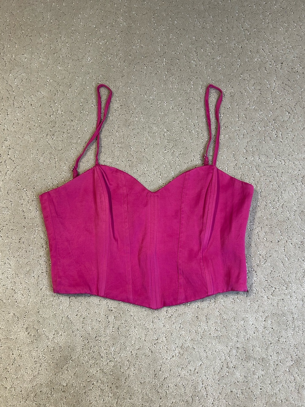 Zara Corset Top Medium Pink Fusia Cropped Bustier Boning Satin Textured Y2K 90s